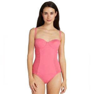 Kate Spade Smocked Underwire One Piece Swimsuit in Pink Cloud